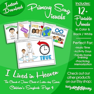 I Lived in Heaven Song Visuals, Latter-day Saint LDS Primary Singing Time, Printable Poster, Music Leader Help, Songbook Graphic Picture