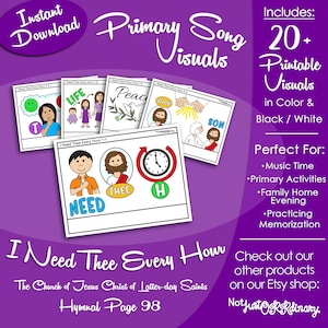 I Need Thee Every Hour Song Visuals, LDS Primary Singing Time Pictures (Printable Digital Download)