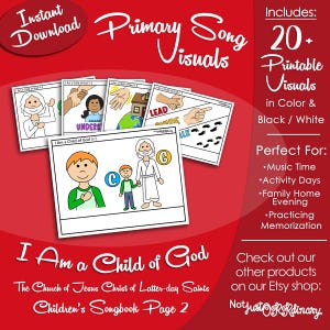 I Am a Child of God Song Visuals, Latter-day Saint LDS Primary Singing Time, Printable Poster, Music Leader Help, Songbook Picture Image