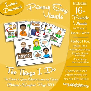 The Things I Do Song Visuals, LDS Primary Singing Time Pictures (Printable Digital Download)