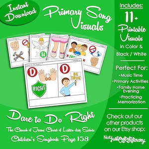 Dare to Do Right Song Visuals, LDS Primary Singing Time Pictures (Printable Digital Download)