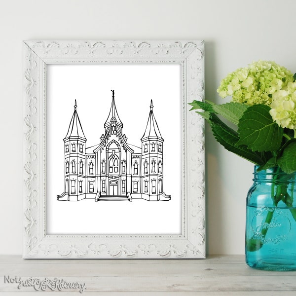 Provo City Center Utah Temple - LDS Latter-day Saint, Wall Art Print Artwork Clip Clipart, Hand Drawn, Printable Digital Download, Simple