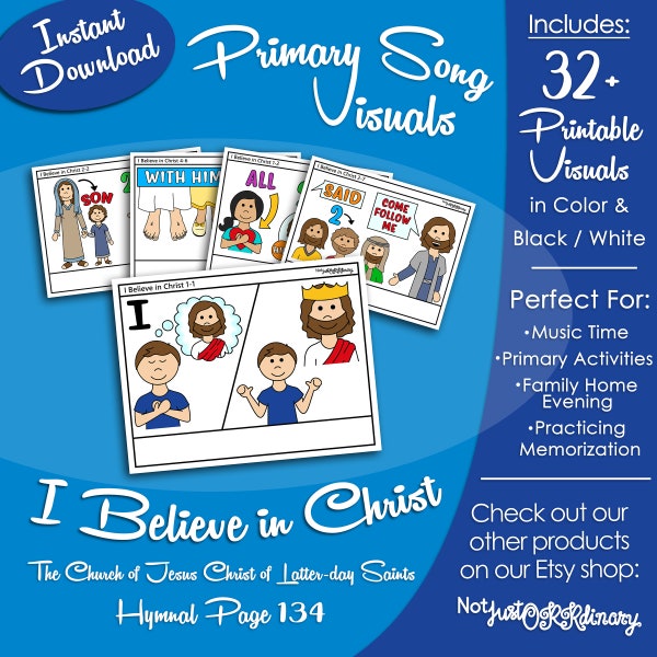 I Believe in Christ Song Visuals, Latter-day Saint LDS Primary Singing Time, Printable Poster, Music Leader Help, Hymn Graphic Picture Image