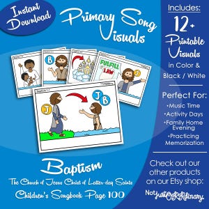 Baptism Song Visuals, LDS Primary Singing Time Pictures (Printable Digital Download)