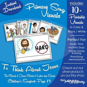 To Think About Jesus Song Visuals, Latter-day Saint LDS Primary Singing Time, Printable Poster, Music Leader Help, Songbook Picture Image