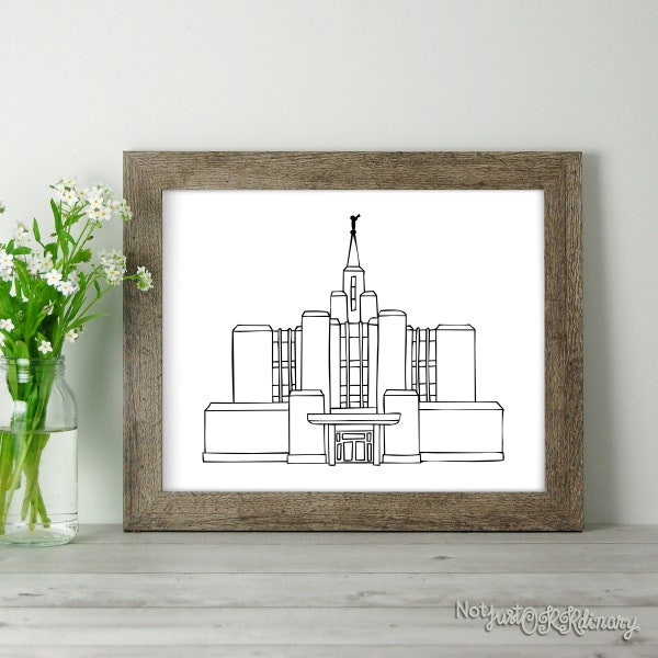 Calgary Alberta Temple - LDS Latter-day Saint, Wall Art Print Artwork Clip Clipart, Hand Drawn, Printable Digital Download, Simple