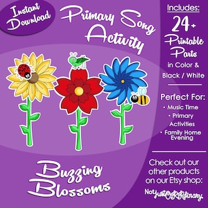 Buzzing Blossoms, Latter-day Saint LDS Primary Singing Time Activity, Printable Visual Game, Songbook Graphic Picture Image