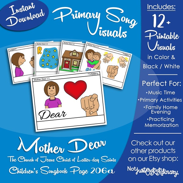 Moeder Dear Song Visuals, LDS Primary Singing Time, afdrukbare poster, hulp bij muziekleider, Songbook Graphic Picture Image