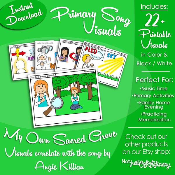 My Own Sacred Grove Song Visuals, Angie Killian, Latter-day Saint LDS Primary Singing Time, Printable Poster, Music Leader, Picture Image