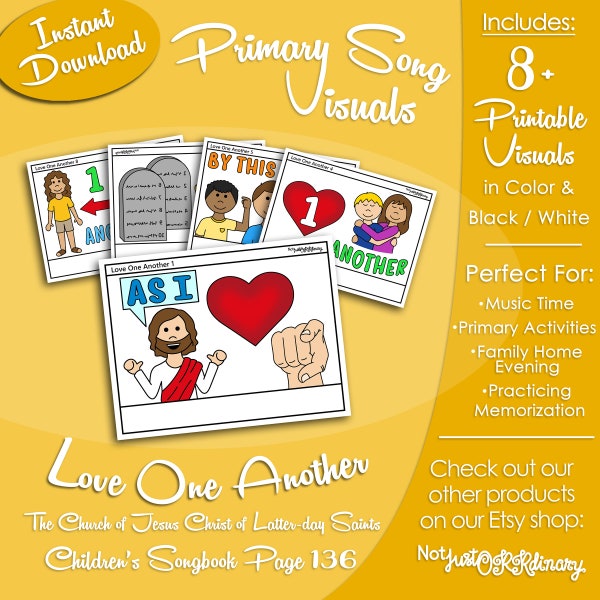 Love One Another Song Visuals, Latter-day Saint LDS Primary Singing Time, Printable Poster Music Leader Help, Songbook Graphic Picture Image