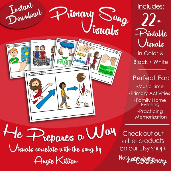 He Prepares a Way Song Visuals, Angie Killian, Latter-day Saint LDS Primary Singing Time, Printable Poster, Music Leader Help, Picture Image