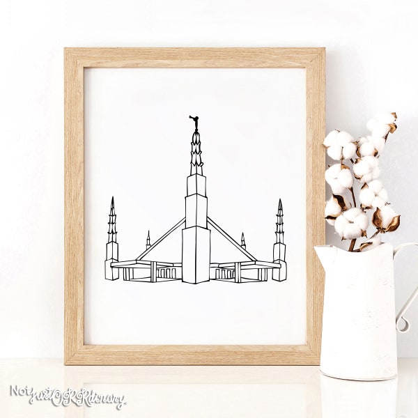 Dallas Texas Temple - LDS Latter-day Saint, Wall Art Print Artwork Clip Clipart, Hand Drawn, Printable Digital Download, Simple