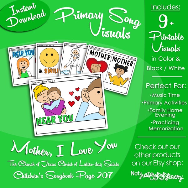 Mother, I Love You Song Visuals, Latter-day Saint LDS Primary Singing Time, Printable Poster, Music Leader Help, Songbook Picture Image