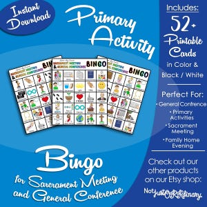Bingo para la Conferencia General, Actividad del Tiempo de Canto de la Primaria de los Santos de los Últimos Días SUD, Juego visual imprimible, Imagen gráfica del cancionero
