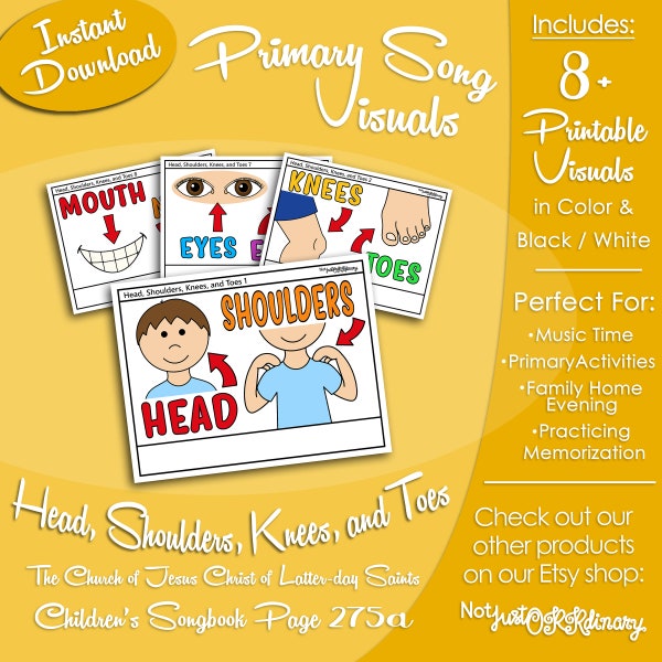 Head, Shoulders, Knees, and Toes Song Visuals, Latter-day Saint LDS Primary Singing Time, Printable, Music Help, Songbook Picture Image