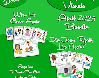 April 2025 Bundle Song Visuals, When He Comes Again, Did Jesus Really Live Again?, LDS Primary Printable Music Pictures Graphics, Chorister