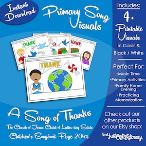 Imágenes para la canción "Canto de Acción de Gracias", imágenes para el tiempo de canto de la Primaria SUD (descarga digital imprimible)