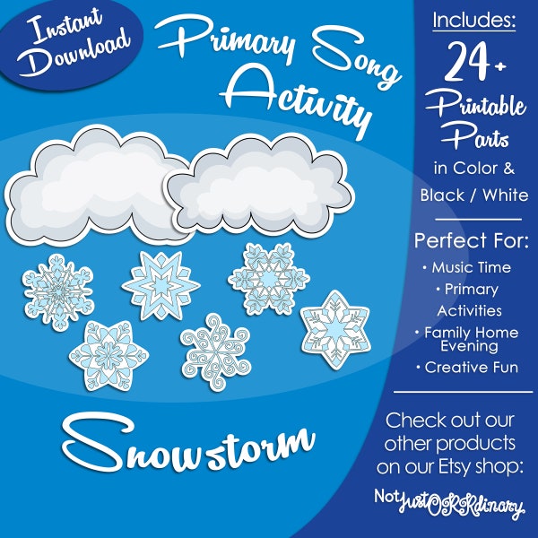 Snowstorm Activity, Latter-day Saint LDS Primary Singing Time, Printable Visual Game, Songbook Graphic Picture Image, Snowflakes
