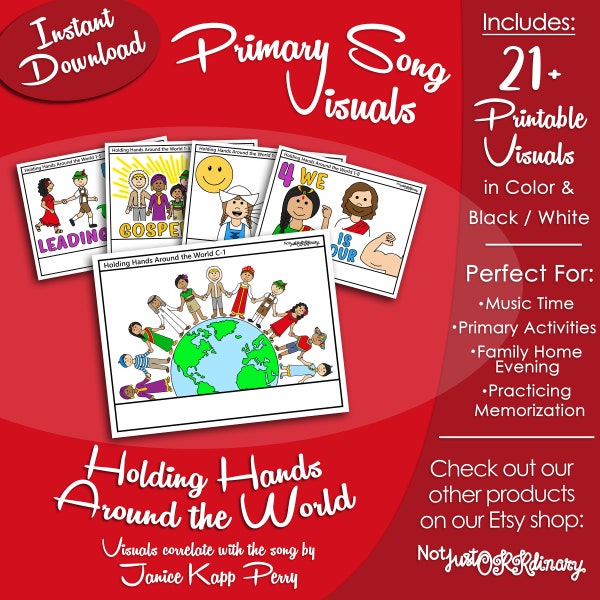 Holding Hands Around the World Song Visuals, Janice Kapp Perry, Latter-day Saint LDS Primary Singing, Printable Music Songbook Picture Image