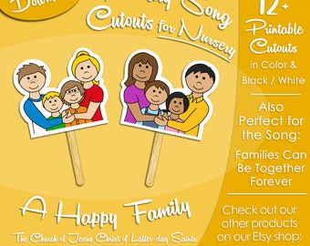A Happy Family Song Cutouts for NURSERY, Latter-day Saint LDS Singing Time, Printable Visual, Music Leader Help, Songbook Picture Image