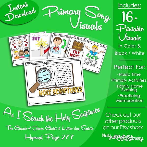 As I Search the Holy Scriptures Song Visuals, Latter-day Saint LDS Primary Singing Time, Printable Poster, Music Help, Hymn Picture Image