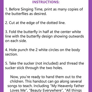 Butterfly Sucker Handouts, Latter-day Saint LDS Primary Singing Time ...