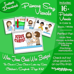 When Jesus Christ Was Baptized Song Visuals, LDS Primary Singing Time Pictures (Printable Digital Download)