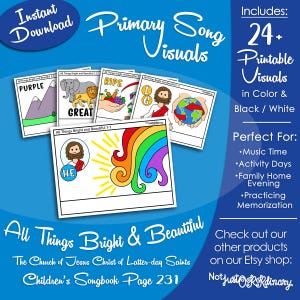 All Things Bright and Beautiful Song Visuals, LDS Primary Singing Time Pictures (Printable Digital Download)