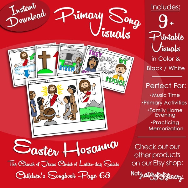 Easter Hosanna Song Visuals, Latter-day Saint LDS Primary Singing Time, Printable Poster, Music Leader Help, Songbook Graphic Picture Image