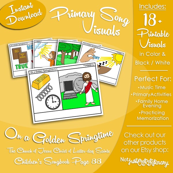 On a Golden Springtime Song Visuals, Latter-day Saint LDS Primary Singing Time, Printable Poster, Music Leader Help, Songbook Picture Image