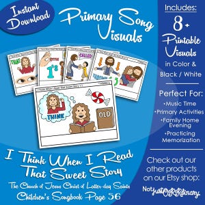 I Think When I Read That Sweet Story Song Visuals, LDS Primary Singing Time Pictures (Printable Digital Download)