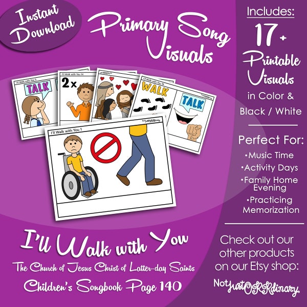 I'll Walk with You Song Visuals, Latter-day Saint LDS Primary Singing Time, Printable Poster, Music Leader Help, Songbook Graphic Picture