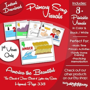America the Beautiful Song Visuals, Latter-day Saint LDS Primary Singing Time, Printable Poster, Music Leader, Hymnal Graphic Picture Image
