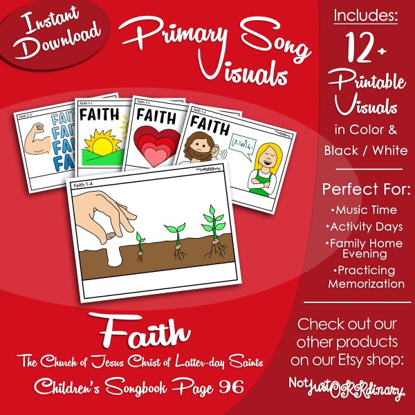 Faith Song Visuals, Latter-day Saint LDS Primary Singing Time, Printable Poster, Music Leader Help, Songbook Graphic Picture Image