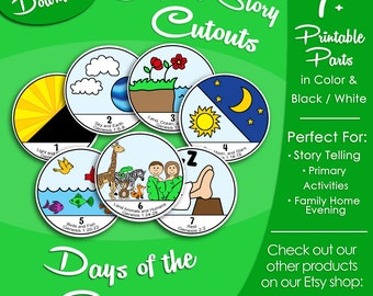 Days of the Creation cards, Latter-day Saint LDS Primary Story Time Activity, Printable Visual Days, Graphic Picture Image, Days God Created