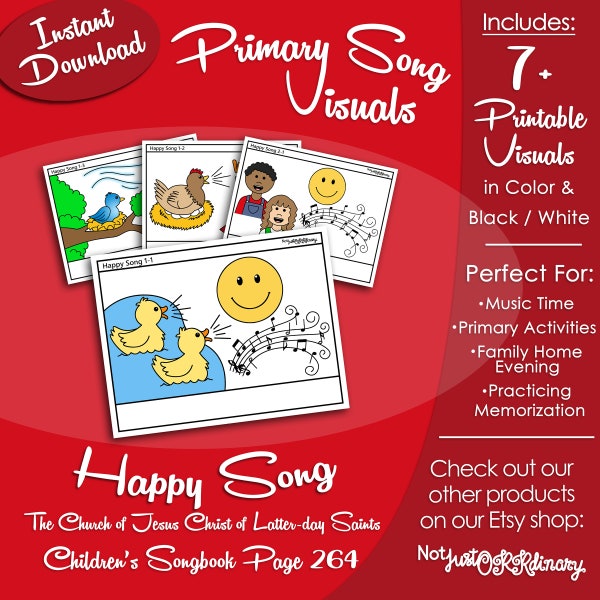 Happy Song Visuals, Latter-day Saint LDS Primary Singing Time, Printable Poster, Music Leader Help, Songbook Graphic Picture Image
