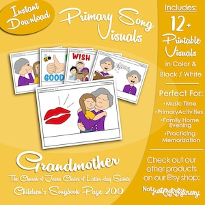 Grandmother Song Visuals, Latter-day Saint LDS Primary Singing Time, Printable Poster, Music Leader Help, Songbook Graphic Picture Image