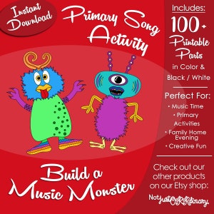 Build a Music Monster, Latter-day Saint LDS Primary Singing Time Activity, Printable Visual Game, Songbook Graphic Picture Image