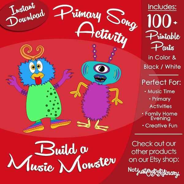 Build a Music Monster, Latter-day Saint LDS Primary Singing Time Activity, Printable Visual Game, Songbook Graphic Picture Image