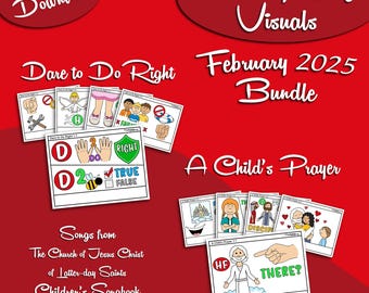 February 2025 Bundle Song Visuals, Dare to Do Right, A Childs Prayer, LDS Primary Printable Music Pictures Graphics, Chorister Help