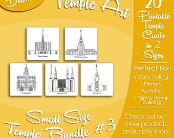 Small Size LDS Temple Bundle #3- LDS Latter-day Saint, Card Art Print Artwork Clip Clipart, Hand Drawn, Printable Digital Download, Simple