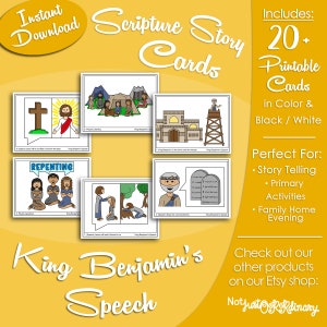 King Benjamin's Speech Story Cards, Latter-day Saint LDS Primary Story Time Activity, Printable Days, Graphic Picture Image
