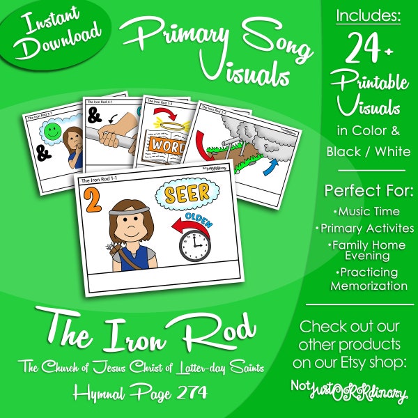 The Iron Rod Song Visuals, Latter-day Saint LDS Primary Singing Time, Printable Poster, Music Leader Help, Songbook Graphic Picture Image
