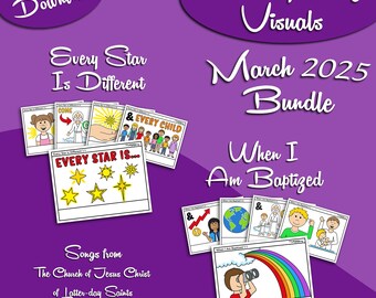 March 2025 Bundle Song Visuals, Every Star Is Different, When I Am Baptized, LDS Primary Printable Music Pictures Graphics, Chorister Help