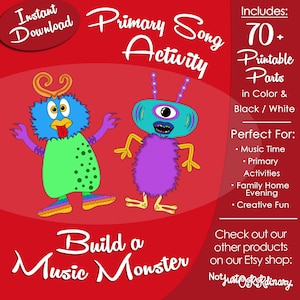 Build a Music Monster, Latter-day Saint LDS Primary Singing Time Activity, Printable Visual Game, Songbook Graphic Picture Image
