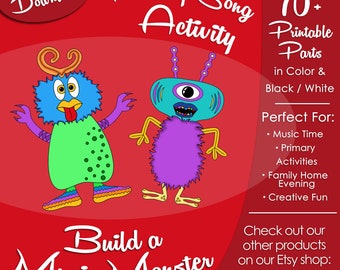 Build a Music Monster, Latter-day Saint LDS Primary Singing Time Activity, Printable Visual Game, Songbook Graphic Picture Image