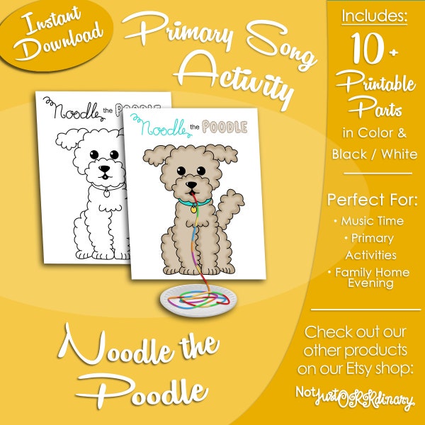 Noodle the Poodle, Latter-day Saint LDS Primary Singing Time Activity, Printable Game, Songbook Graphic Picture Image, Spaghetti