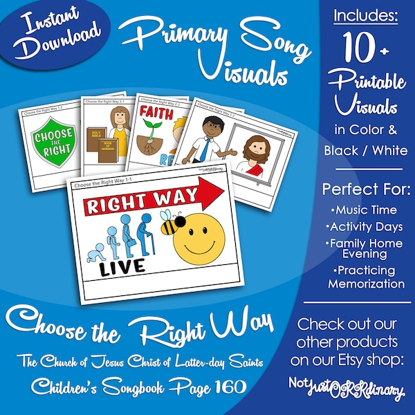 Choose the Right Way Song Visuals, Latter-day Saint LDS Primary Singing Time, Printable Poster, Music Leader Help, Songbook Graphic Picture