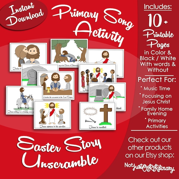 Easter Story Unscramble, Latter-day Saint LDS Primary Singing Time Activity, Printable Visual Game, Songbook Graphic Picture Image