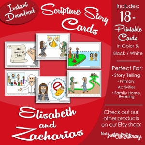 Tarjetas con la historia de Elisabeth y Zacharias, actividad para la hora del cuento de la Primaria de los Santos de los Últimos Días de John, días visuales imprimibles, imagen gráfica
